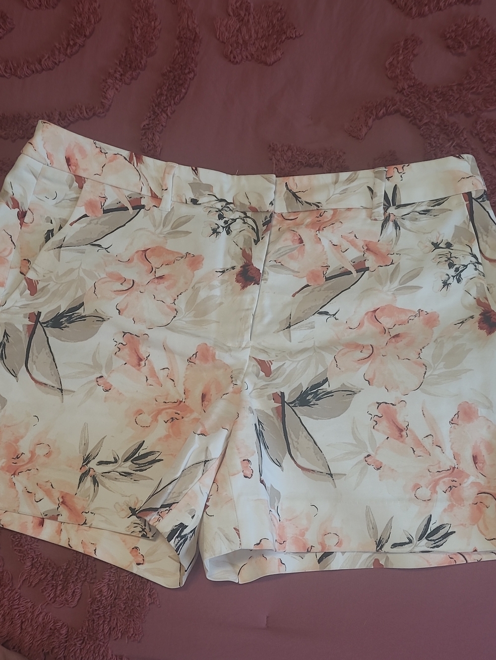 White House Black Market Peach Floral Tailored Shorts